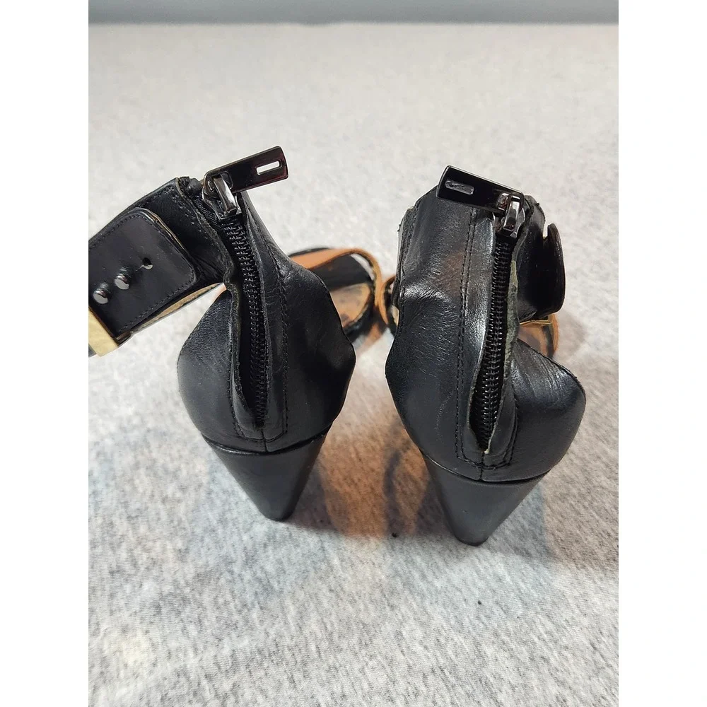 Sam Edelman Sophie Wedge Sandals Womens 7.5 Black Tan Leather Mixed Texture